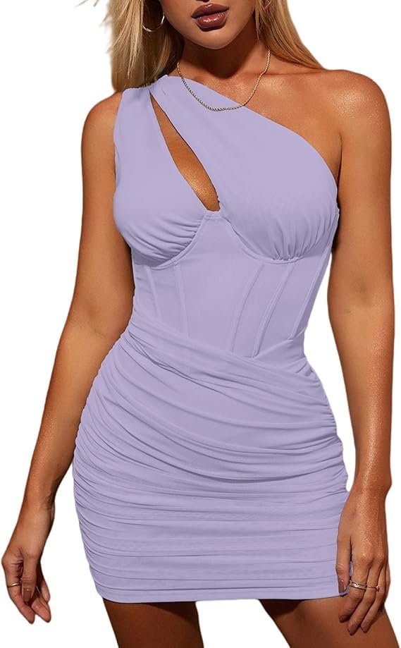 Sexy One Shoulder Cutout Bodycon Corset Dress - Buy Now